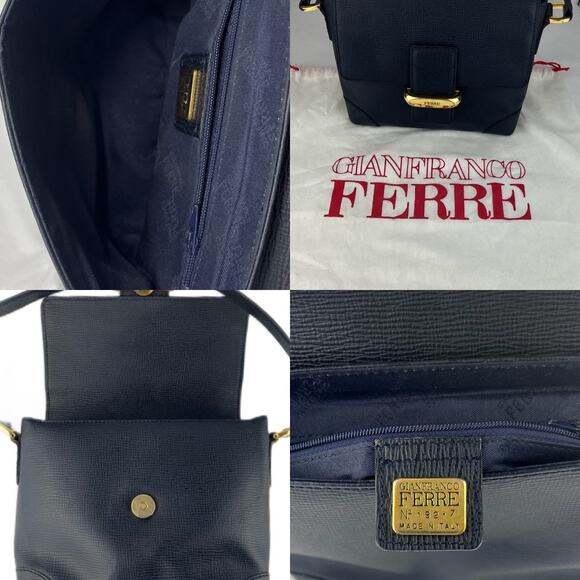 GIANFRANCO FERRÈ - SAFFIANO BLUE TEXTURED LEATHER CROSSBODY BAG - Picture 8 of 8